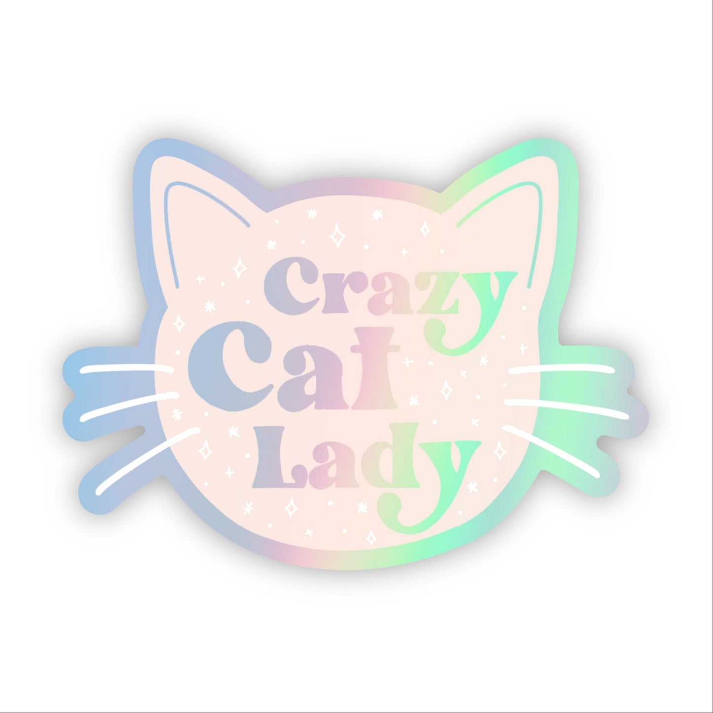 Sticker with cat face design and 'Crazy Cat Lady' text on a white background