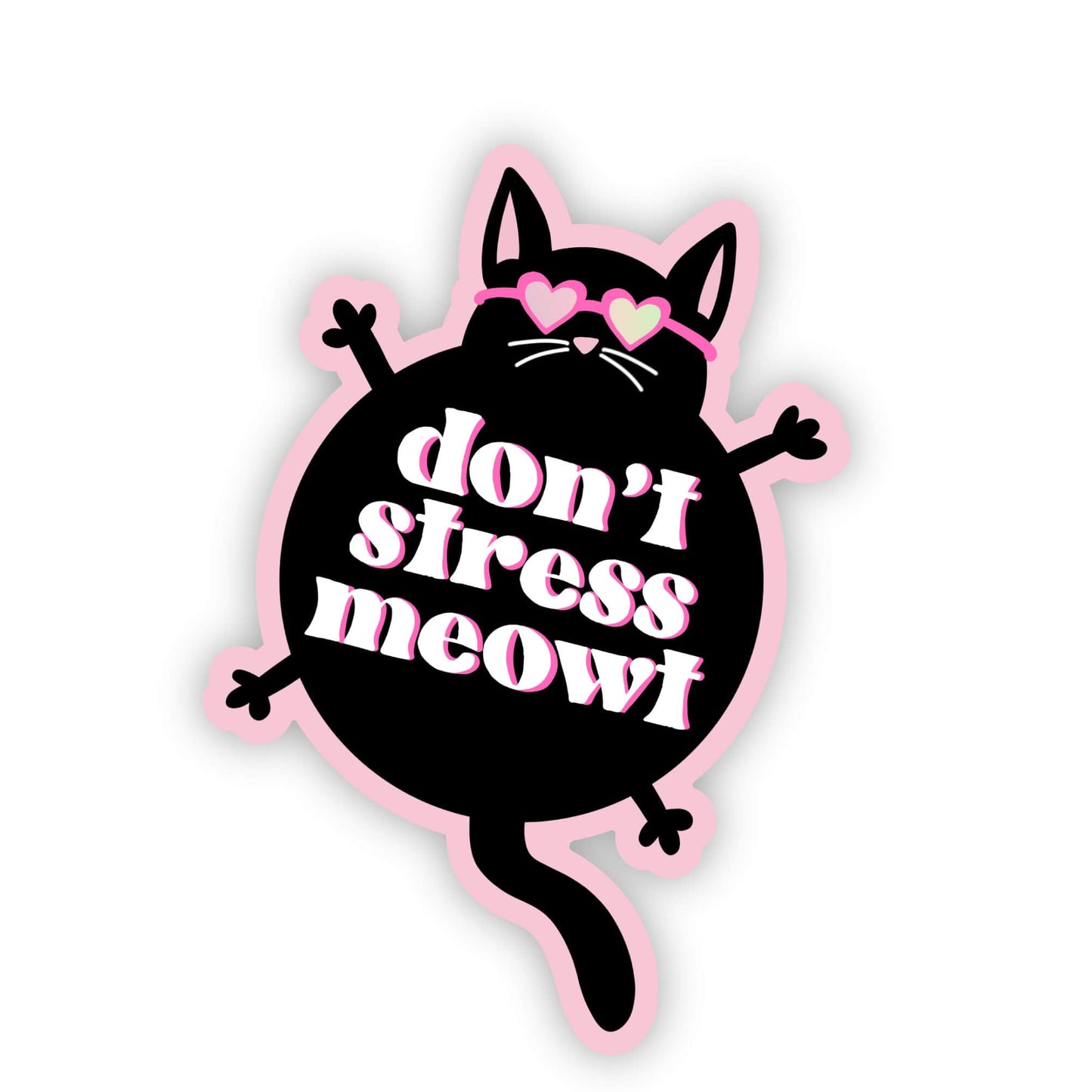 Sticker with a cat design and text 'don't stress meow!' on a white background