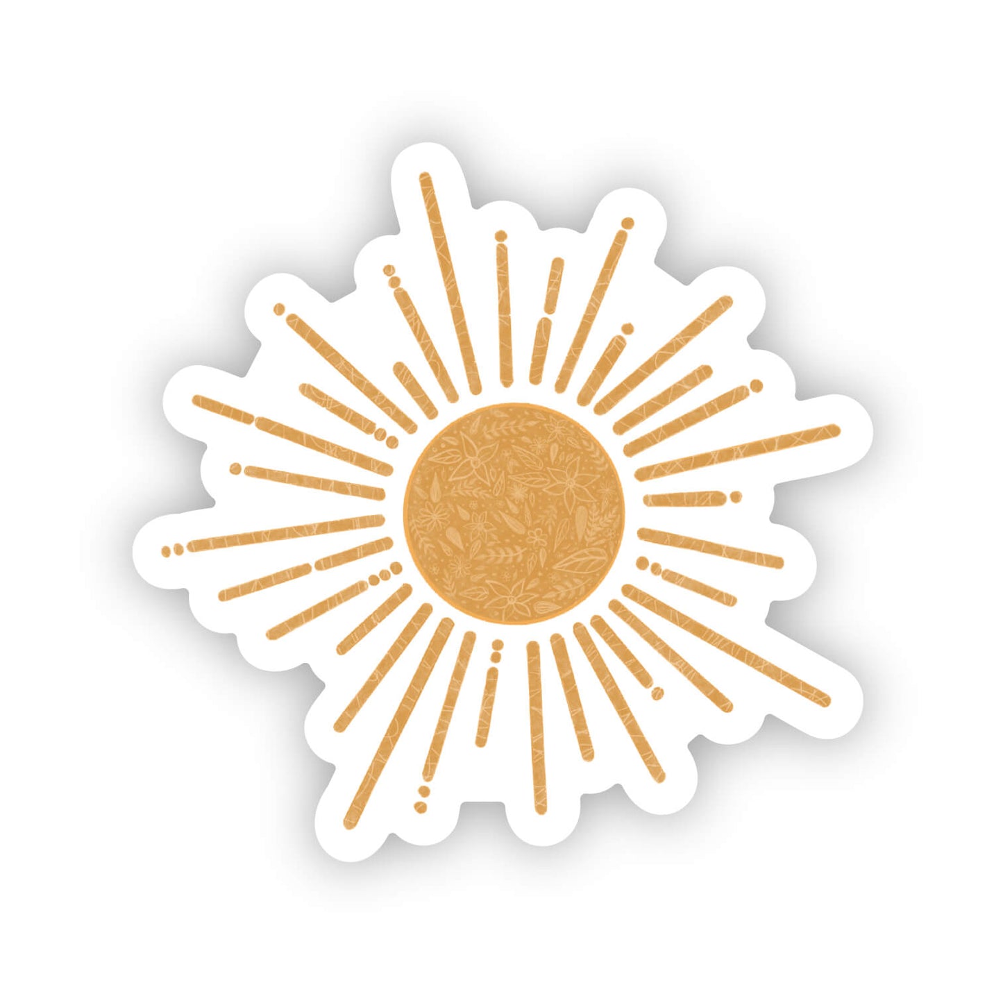 Sun-shaped sticker with radiating lines on a white background