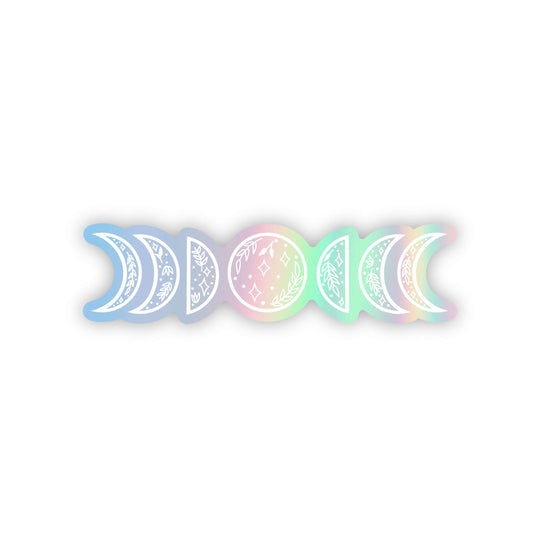 Holographic moon phase sticker on a white background