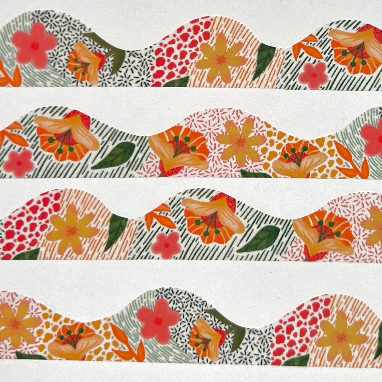 Decorative ribbon with floral pattern on a white background