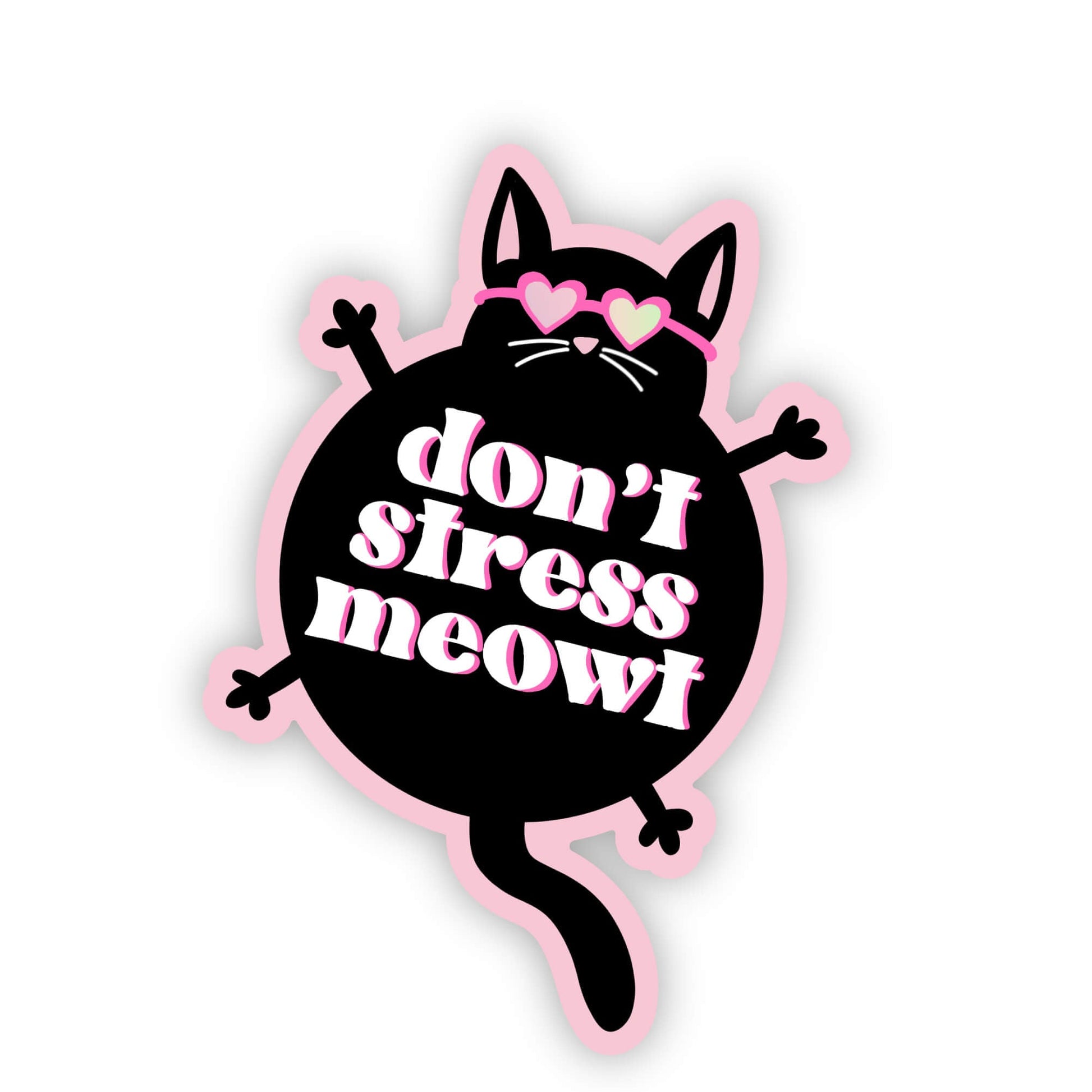 Sticker with a cat design and text 'don't stress meow!' on a white background