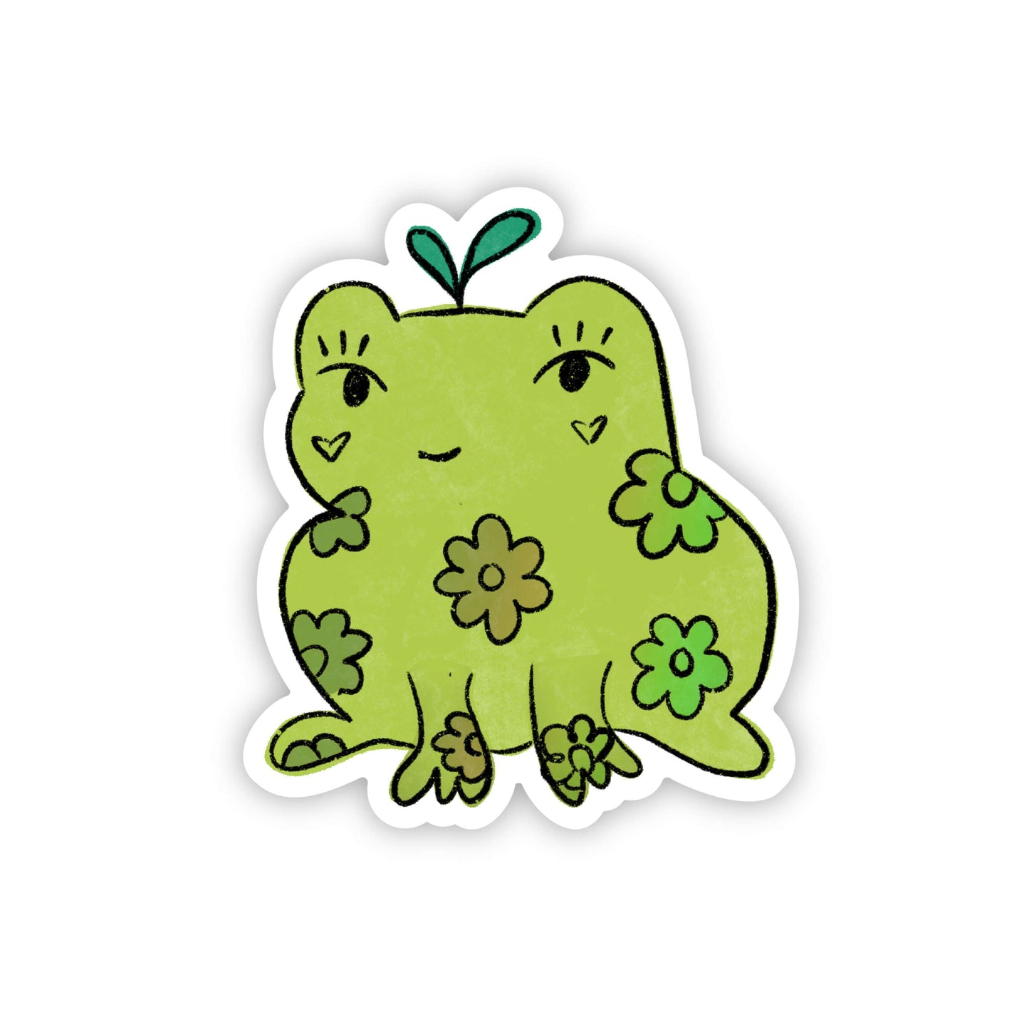 Cartoon frog with flowers on a white background