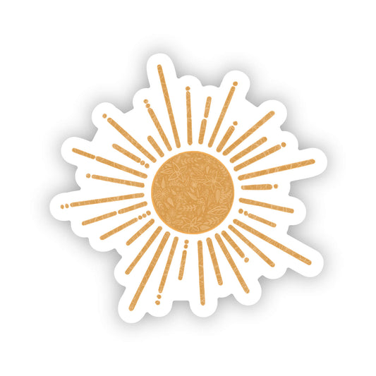 Sun-shaped sticker with radiating lines on a white background