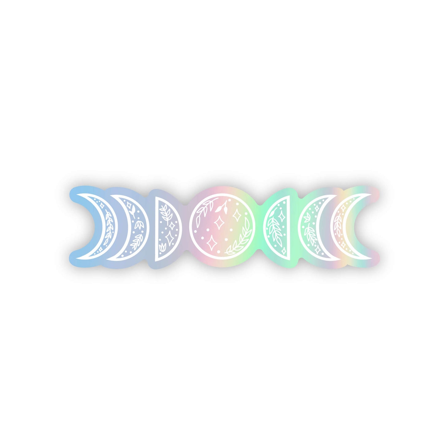 Holographic moon phase sticker on a white background
