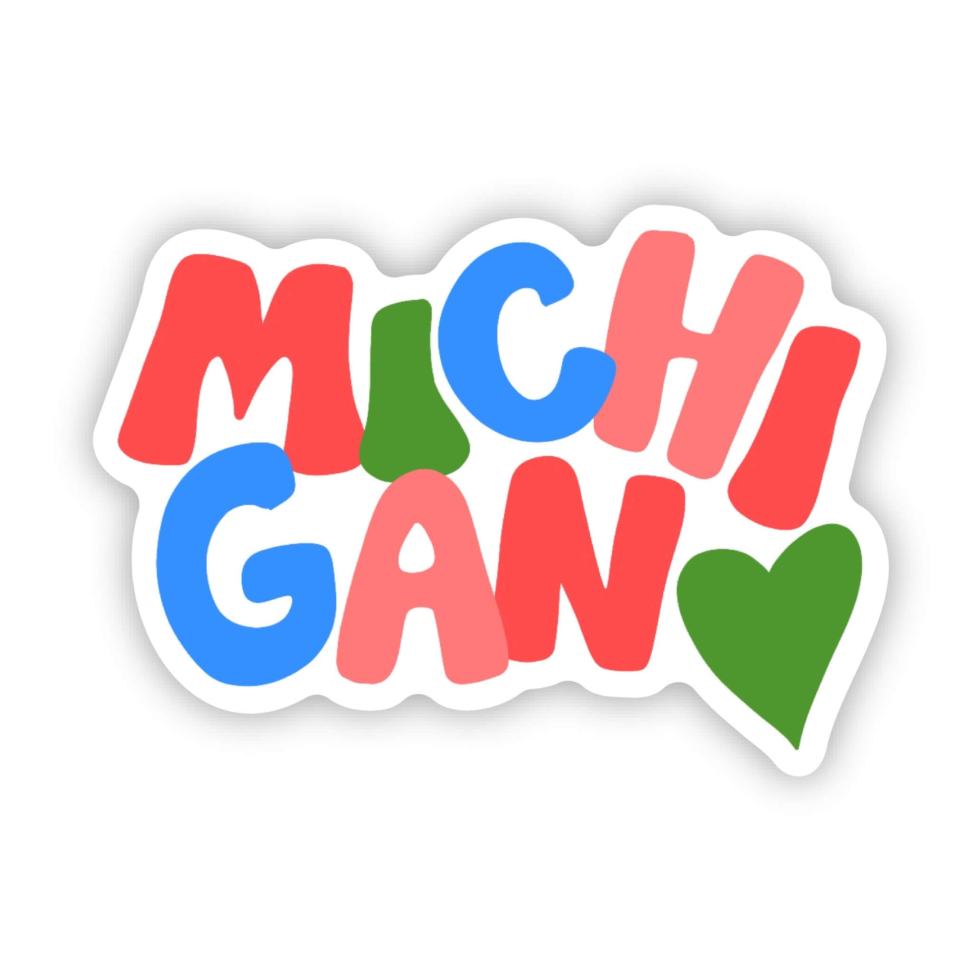 Colorful sticker with 'MICHIGAN' text on a white background