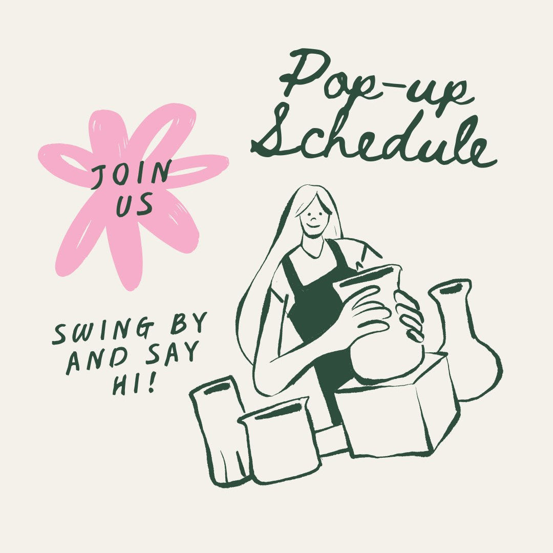 Illustration of a potter with text inviting people to join a pop-up schedule event.