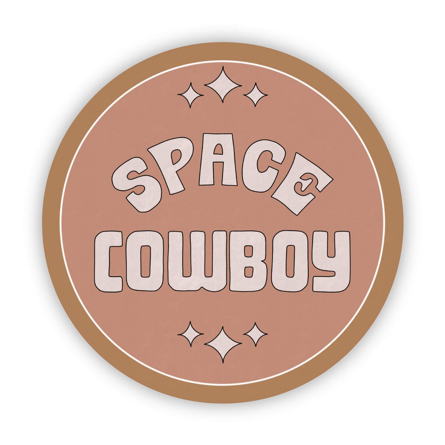 Circular sign with 'Space Cowboy' text on a pink background