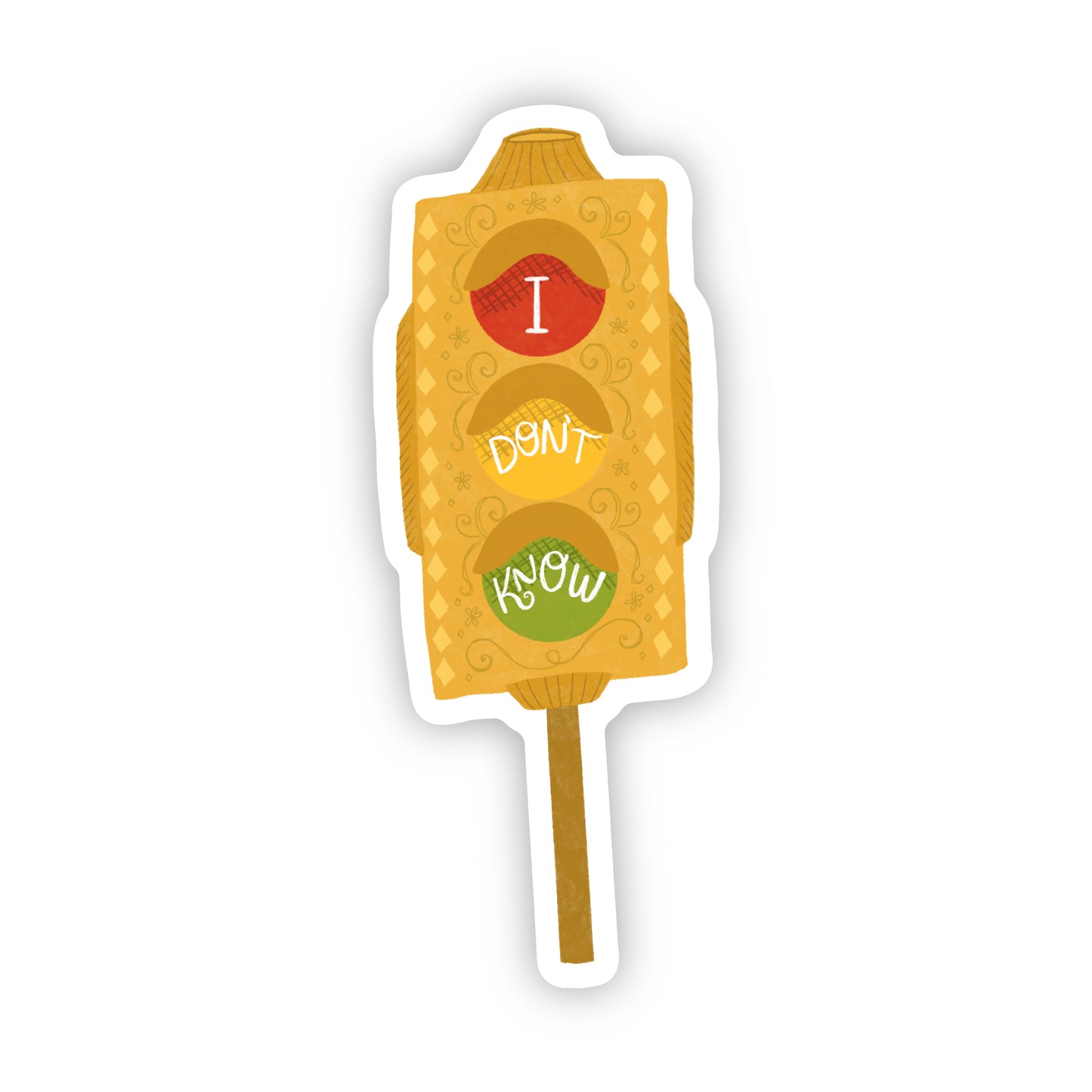 Sticker of a traffic light with 'I Don't Know' text on a white background